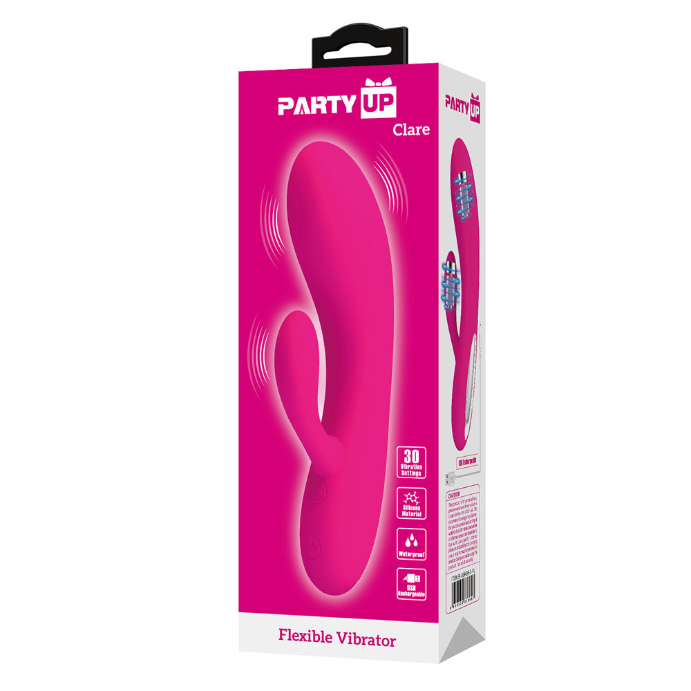 Party Up CLARE Flexible Vibe -  -  16.9 cm USB Rechargeable Rabbit Vibrator packaging with vibrant design.