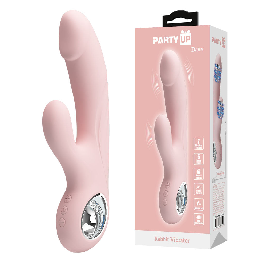 Party Up DAVE Rabbit Vibe -  -  19 cm USB Rechargeable Rabbit Vibrator with 7 Vibration Functions and 5 Speed Levels.