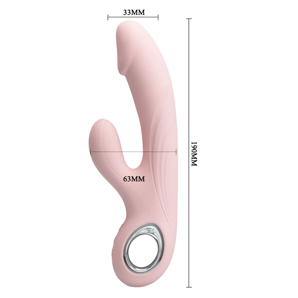 Party Up DAVE Rabbit Vibe -  -  19 cm USB Rechargeable Rabbit Vibrator, pink, with detailed dimensions for intimate essentials.