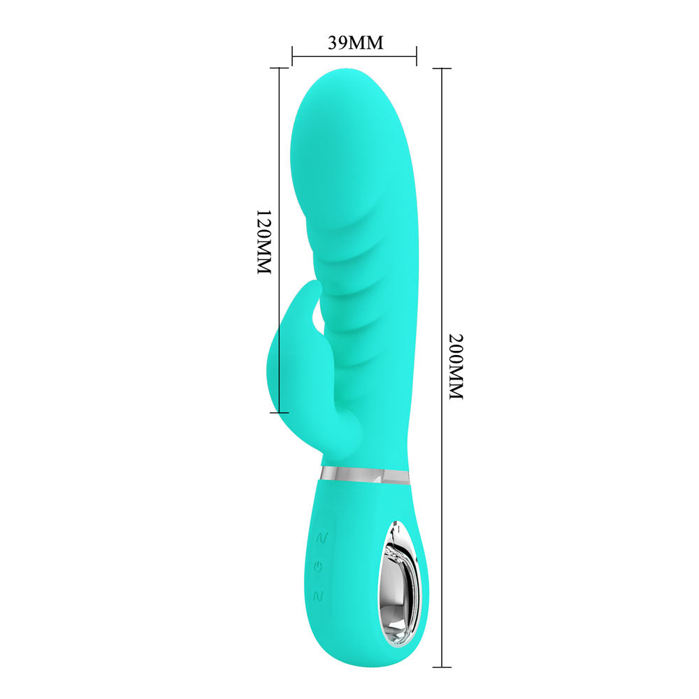 Party Up EDWARD Rabbit Vibe - Teal - Teal 20 cm USB Rechargeable Rabbit Vibrator dimensions side view