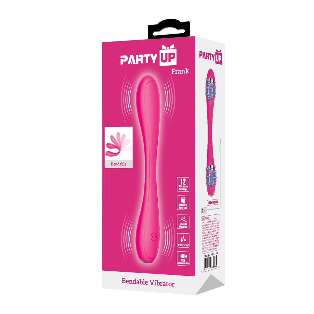 Party Up FRANK Bendable Vibe -  -  17.1 cm Bendable Vibrator packaging featuring a pink design and 12 functions.