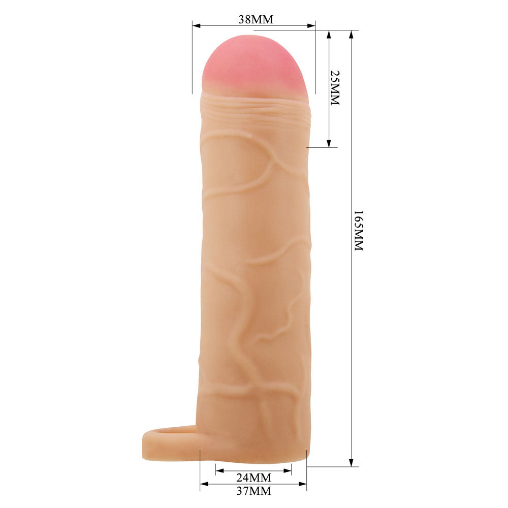 Party Up OWEN 1 Inch Extender Sleeve - 1 Inch Penis Extender Sleeve with Ball Strap dimensions and design.