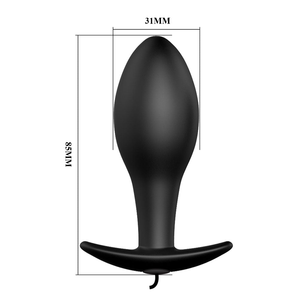 Party Up JASON Vibrating Anal Plug -  8.5 cm Vibrating Butt Plug with Remote dimensions showing height and width.