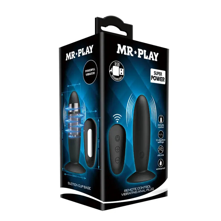 MR PLAY Remote Control Vibrating Anal Plug -  USB Rechargeable Vibrating Butt Plug with Wireless Remote Mr Play Discreet Intimate Essentials.