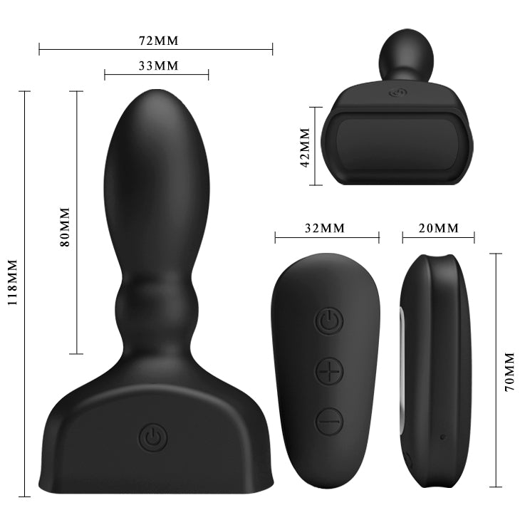 MR PLAY Inflatable Anal Plug - USB Rechargeable Inflatable Anal Plug with Wireless Remote dimensions and remote control.