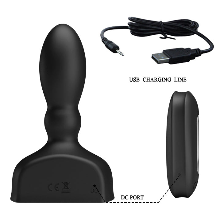 MR PLAY Inflatable Anal Plug -  USB Rechargeable Inflatable Anal Plug with Wireless Remote image showing charging line and features.