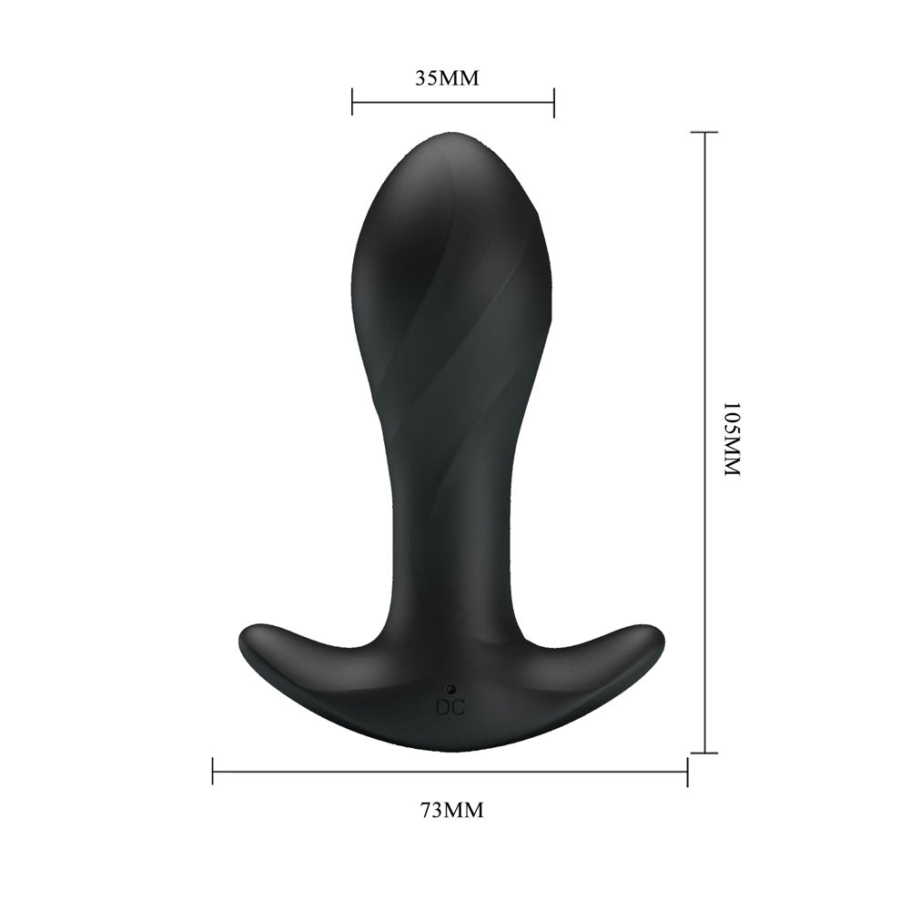 Party Up KEITH rechargeable vibrating butt plug with dimensions, designed for anal stimulation and comfort.