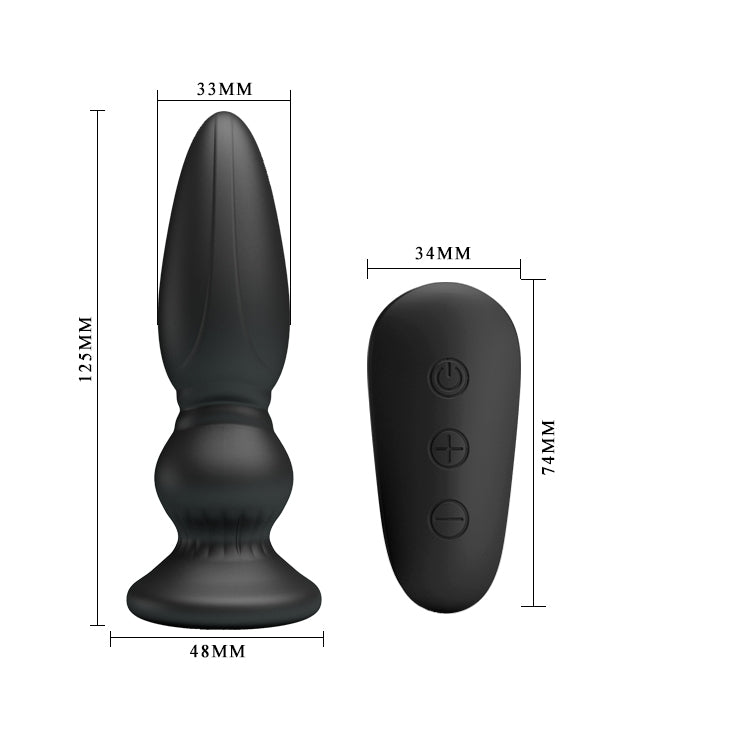 MR PLAY Powerful Vibrating Anal Plug - 12.5 cm USB Rechargeable Vibrating Anal Plug with Remote dimensions and remote control.