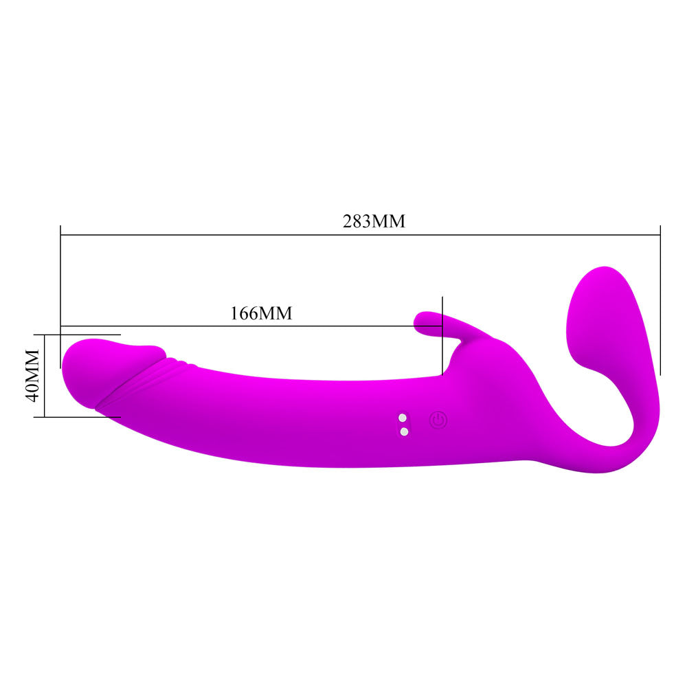 Party Up OLIVER Strapless Strap-On -  28.3 cm USB Rechargeable Strapless Strap-On dimensions diagram in purple.