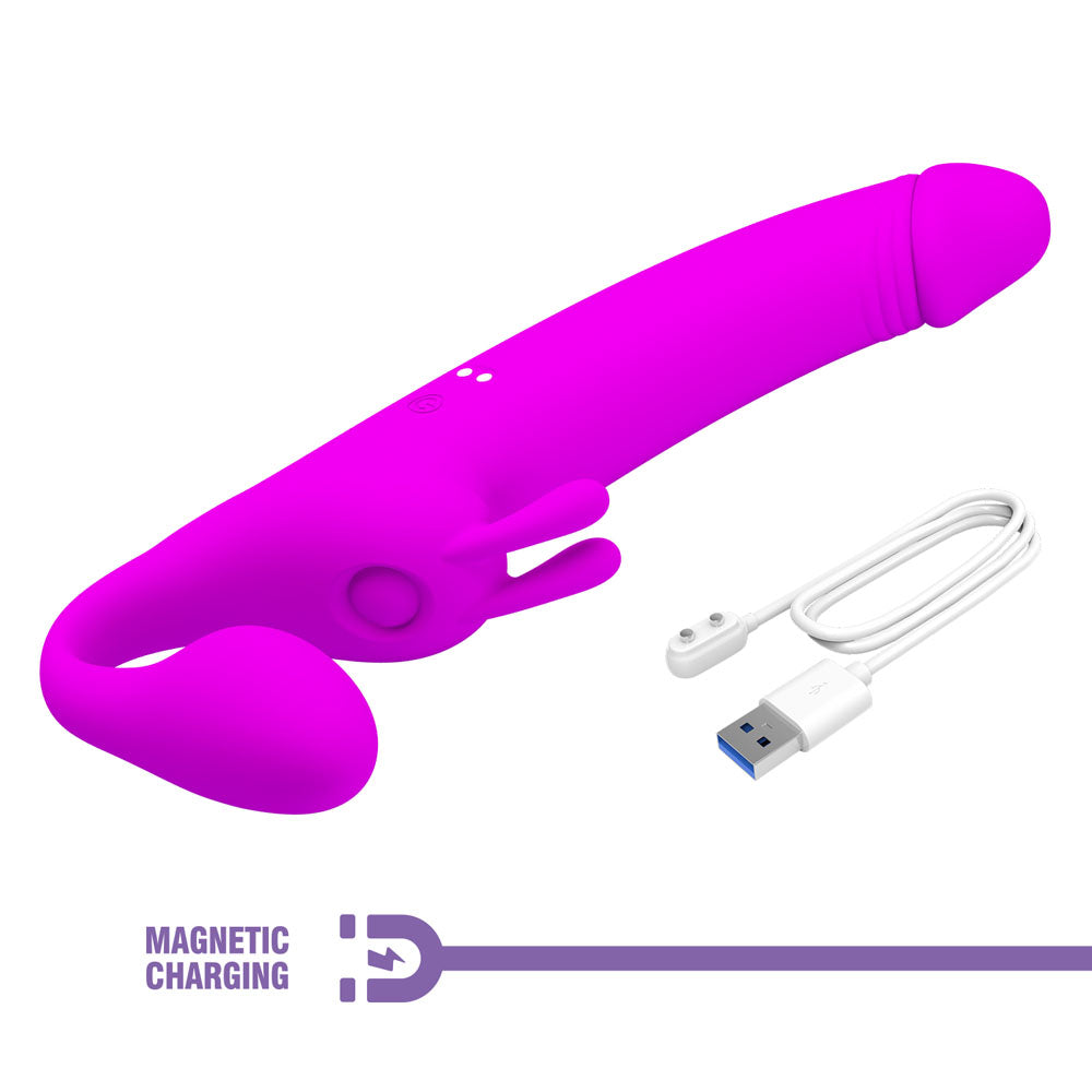 Party Up OLIVER Strapless Strap-On - 28.3 cm USB Rechargeable Strap-On in vibrant pink with magnetic charging cable.