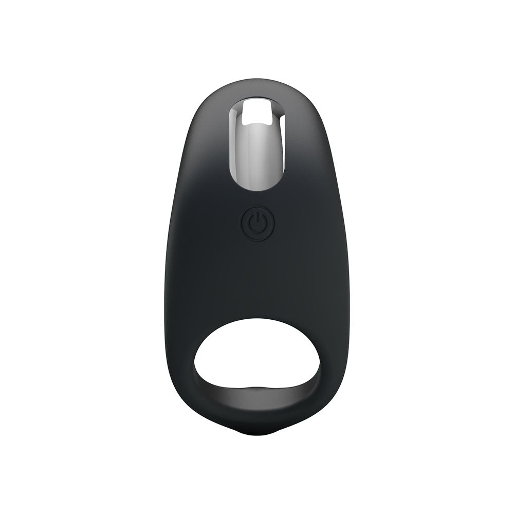 Party Up KING Rechargeable Cock Ring - USB Rechargeable Cock Ring top view, sleek black design, easy to use.
