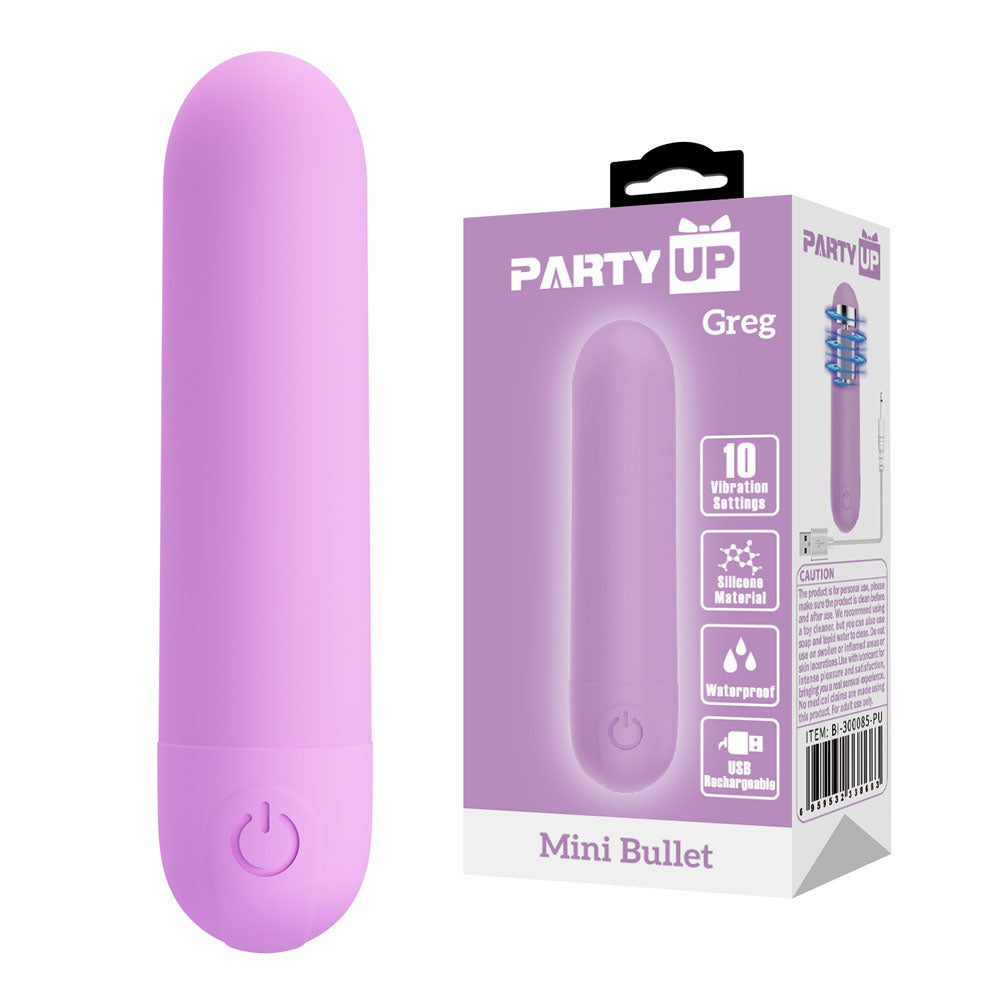 Party Up GREG Mini Bullet -  -  8 cm USB Rechargeable Bullet with 10 vibration settings, perfect for intimate essentials.