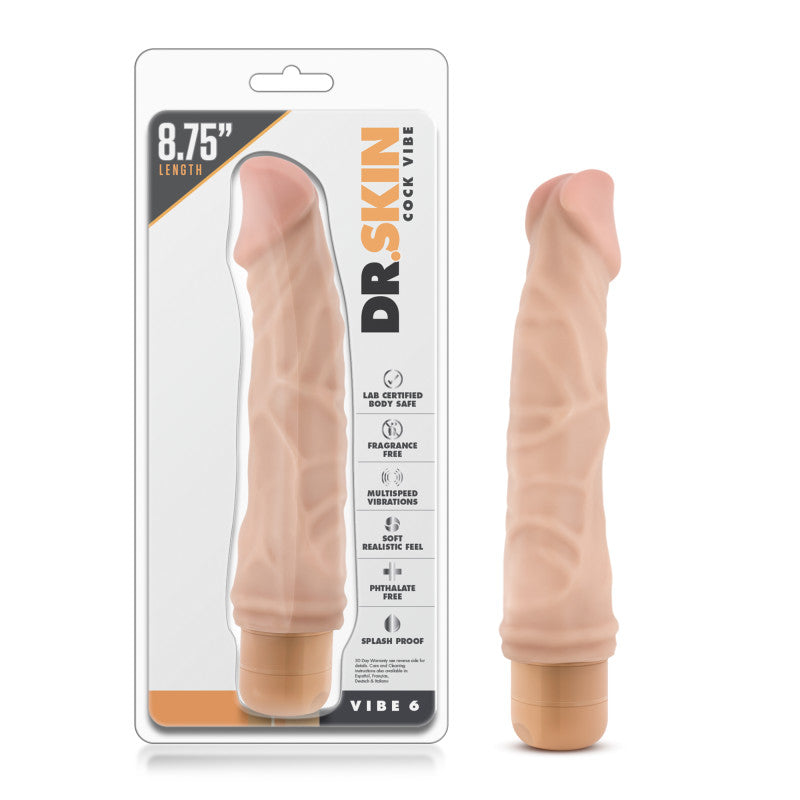 Dr. Skin Cock Vibe 6 - 8.5'' Cock -  21.6 cm Vibrating Dong in packaging, realistic design, waterproof, body-safe material.