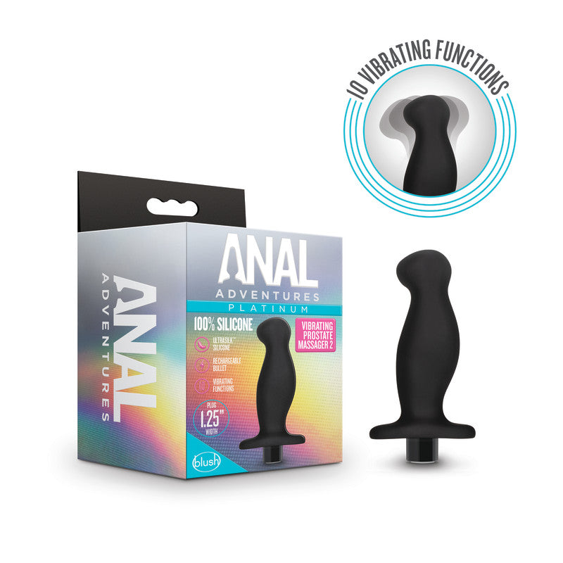 Anal Adventures Platinum Vibrating Prostate Massager 02 - 10.8 cm USB Rechargeable Prostate Massager packaging and product.