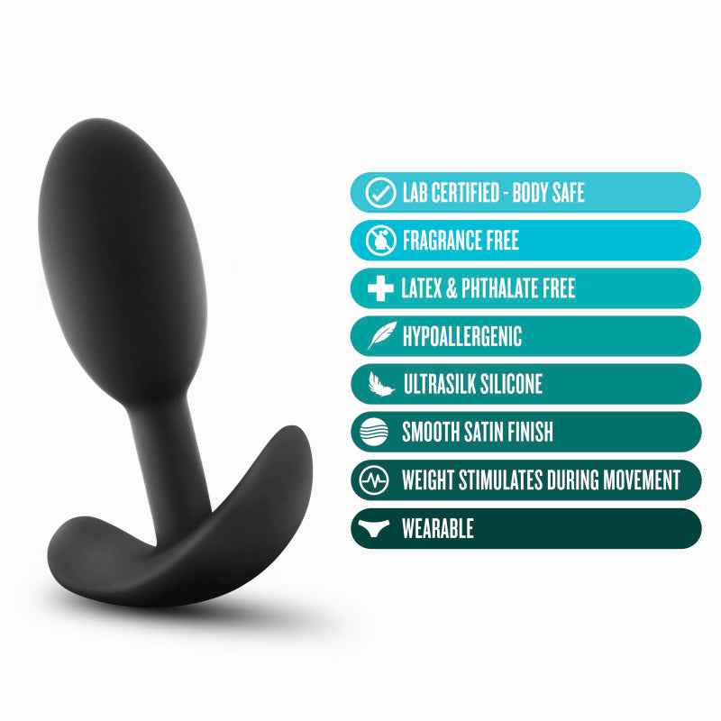 Anal Adventures Platinum Vibra Slim Plug -  8.9 cm Small Butt Plug with Internal Ball features lab certified body-safe materials.