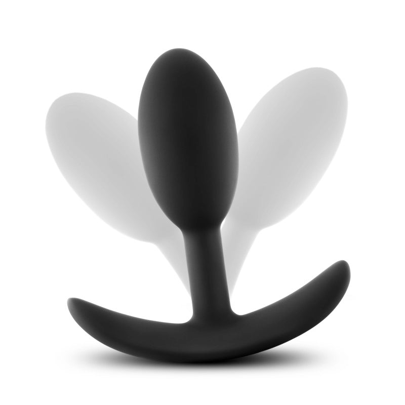Anal Adventures Platinum Vibra Slim Plug -  8.9 cm Small Butt Plug with Internal Ball on a smooth surface.