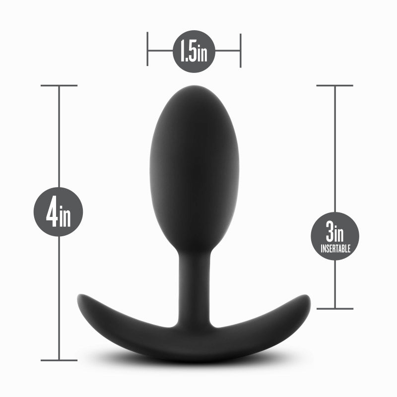 Anal Adventures Platinum Vibra Slim Plug -  10.1 cm Butt Plug with Internal Ball dimensions showing 4in height and 3in insertable length.