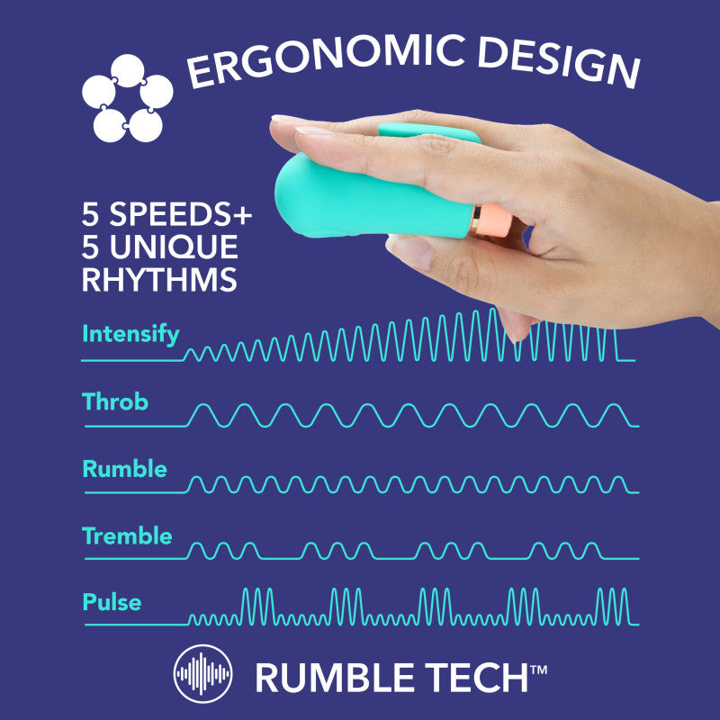 Aria Sensual AF - Teal USB Rechargeable Stimulator with ergonomic design showcasing 5 speeds and 5 unique rhythms