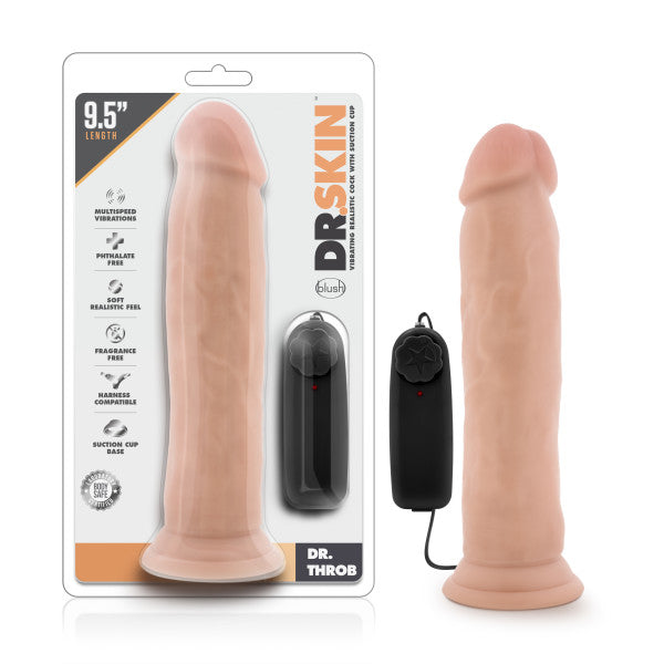 Dr. Skin Dr. Throb -  24.1 cm (9.5'') Vibrating Dong with suction cup and adjustable remote.