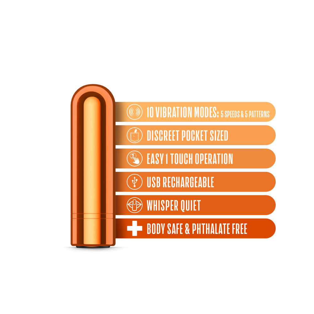 Kool Vibes - Rechargeable Mini Bullet - Tangerine - Orange 6.4 cm USB Rechargeable Bullet with 10 vibration modes and discreet design.