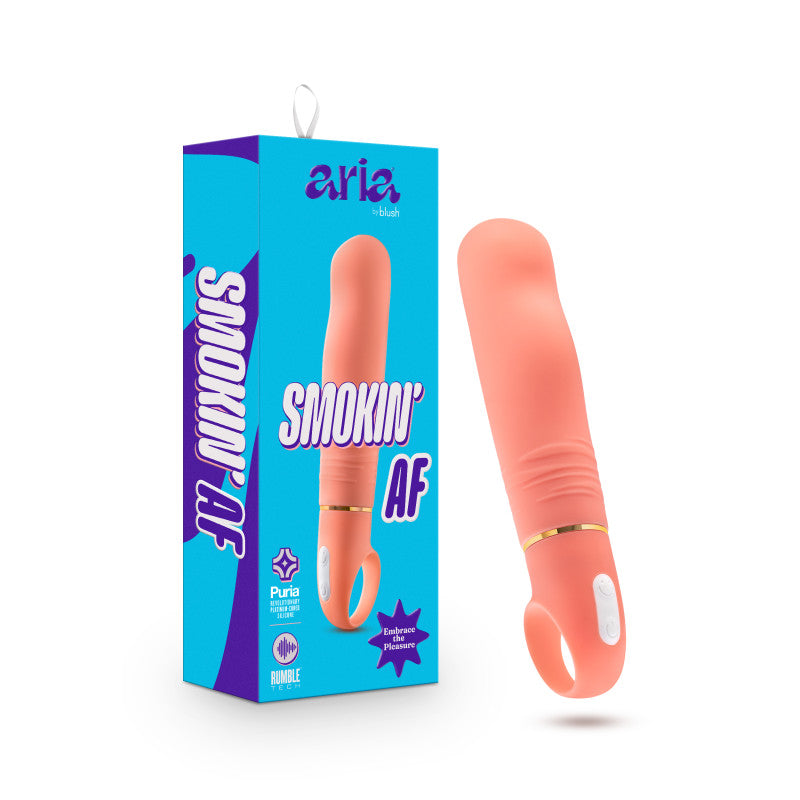 Aria Smokin' AF - Coral 15.2 cm Vibrator in packaging, showcasing design and vibrant color, perfect for intimate essentials for her.