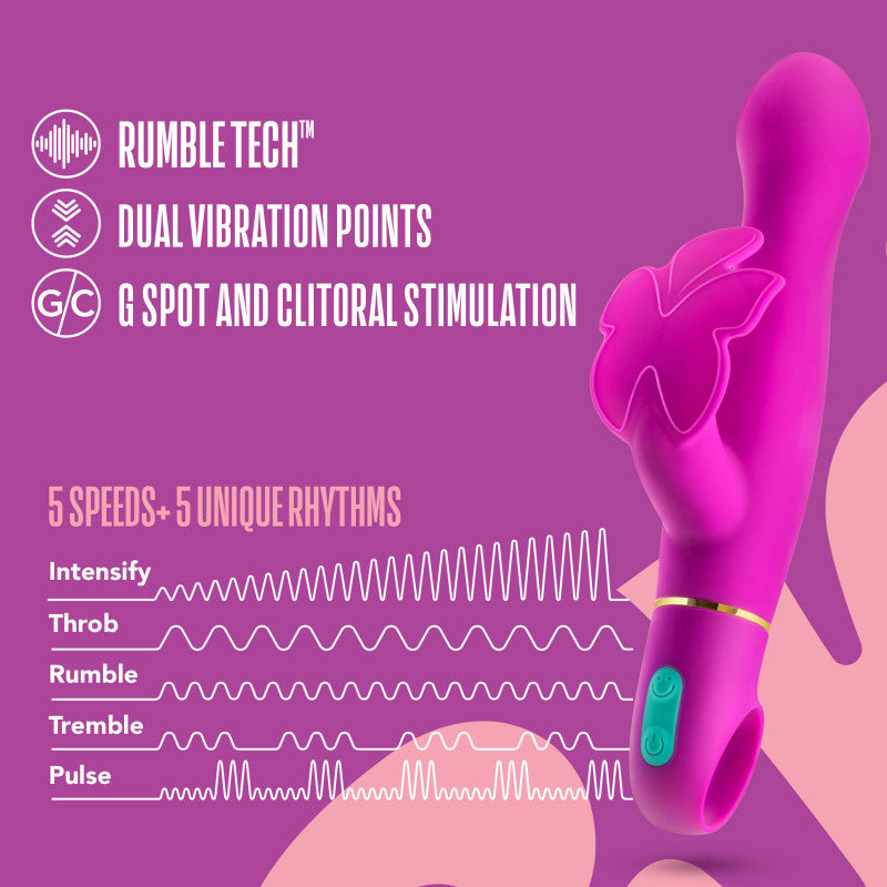 Aria Naughty AF - Plum 18.4 cm Butterfly Vibrator features Rumble Tech™, dual vibration points for G spot and clitoral stimulation.
