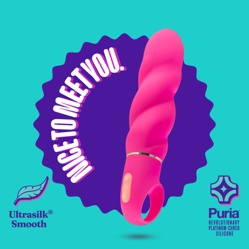 Aria Amazing AF - Fuschia 15.9 cm Vibrator showcasing its swirled design and powerful rumbly functions.
