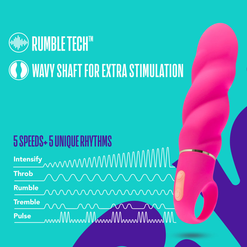 Aria Amazing AF - Fuschia 15.9 cm Vibrator showcasing Rumble Tech™ with wavy shaft, 5 speeds, and 5 unique rhythms.