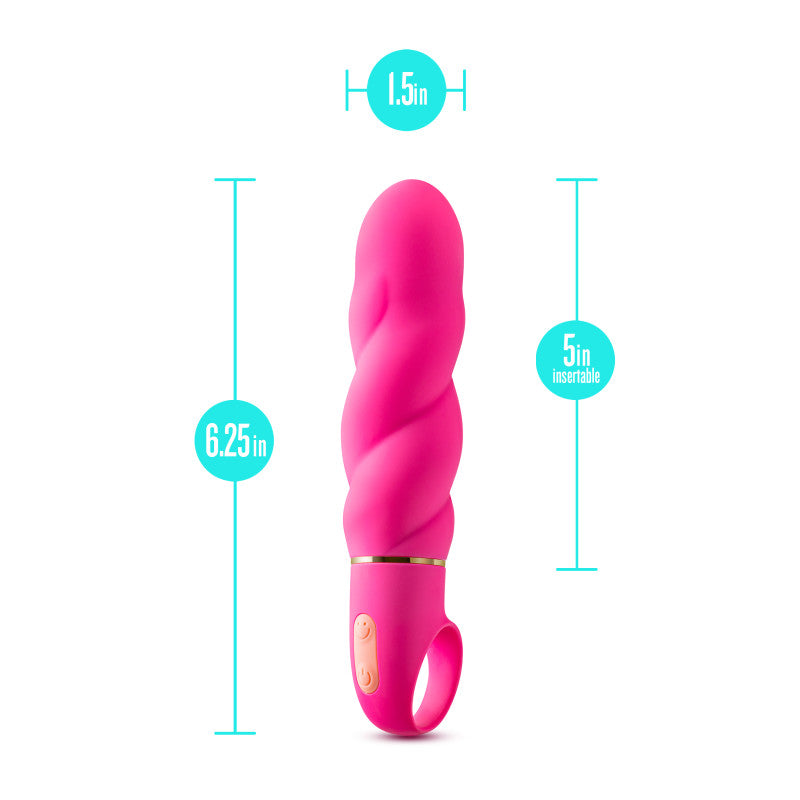 Aria Amazing AF - Fuschia 15.9 cm Vibrator showing dimensions: 6.25 in length, 1.5 in diameter, 5 in insertable.
