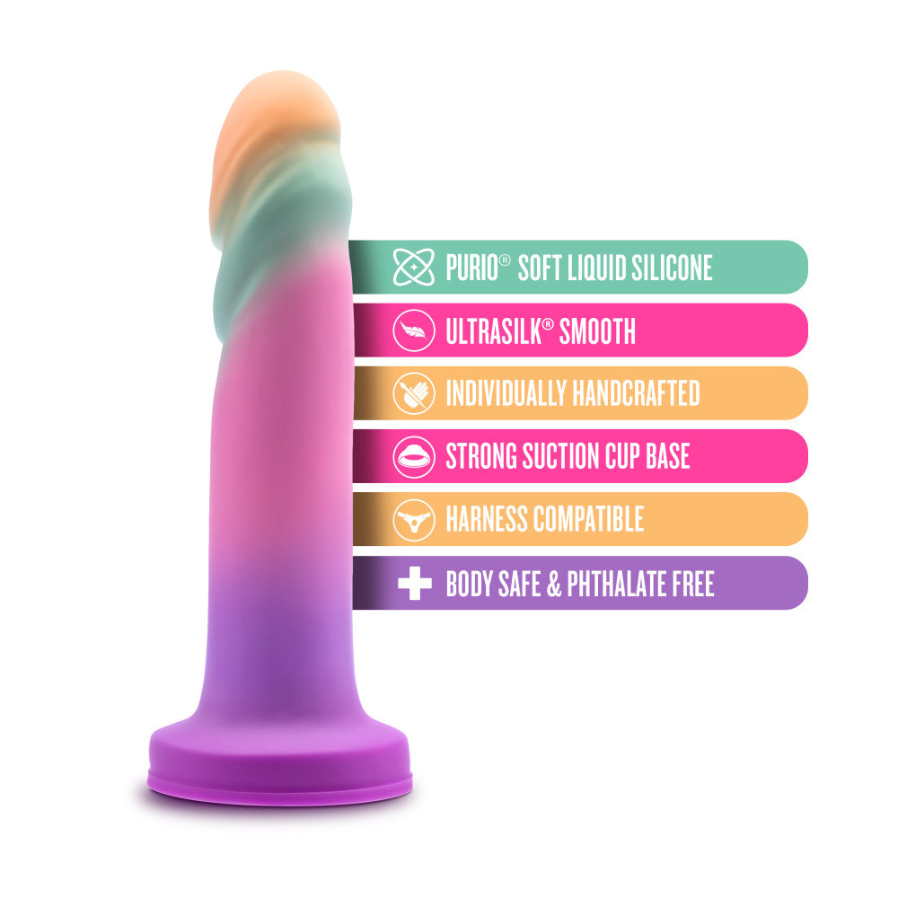 Avant - Sunrise Gaze - Sherbet 19 cm Dildo showcasing pastel hues with texture, handcrafted for pleasure and comfort.
