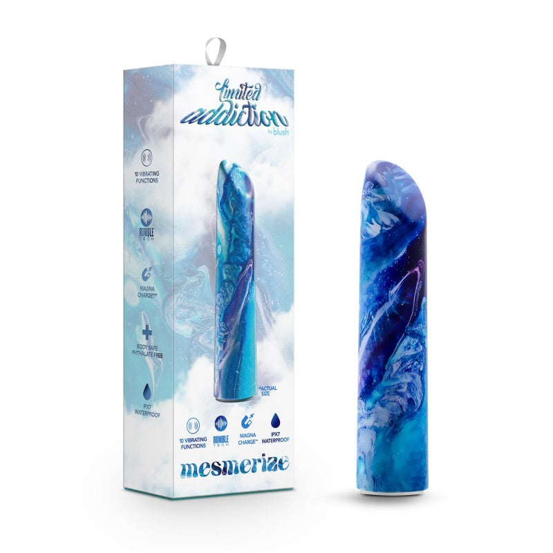 Limited Addiction Mesmerize - Power Vibe - Azure 10.2 cm USB Rechargeable Bullet with colorful design and packaging.