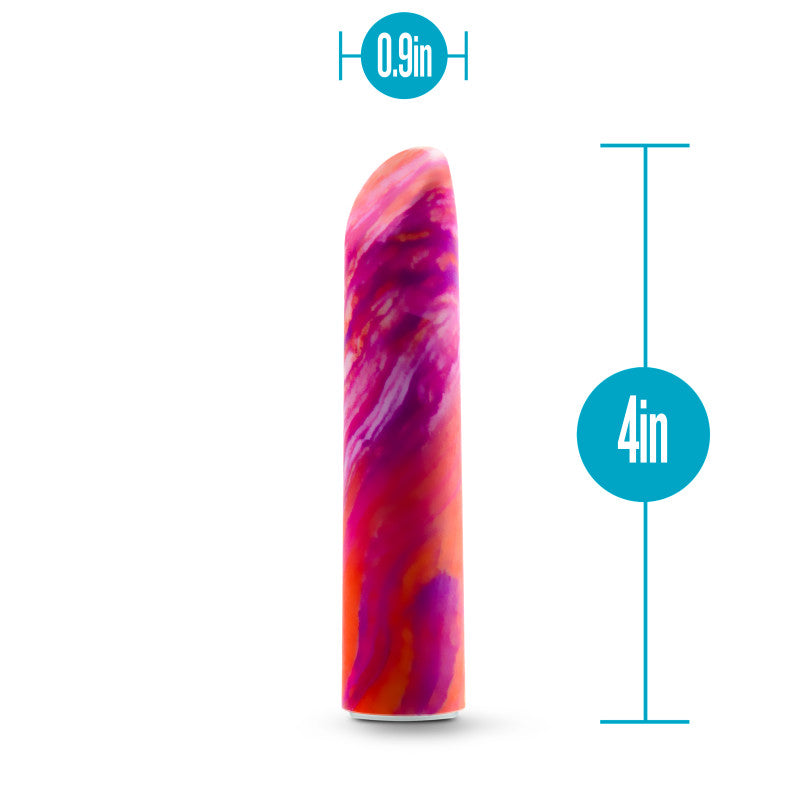 Limited Addiction Fiery - Power Vibe - Coral 10.2 cm USB Rechargeable Bullet in vibrant colors with dimensions.