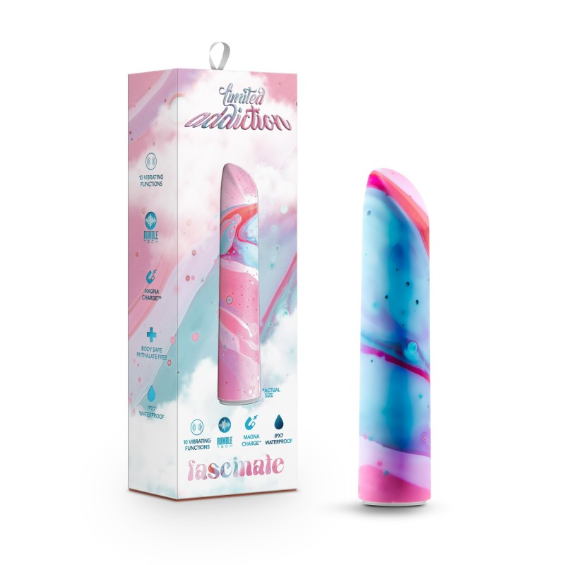 Limited Addiction Fascinate - Power Vibe - Peach 10.2 cm USB Rechargeable Bullet in colorful packaging.