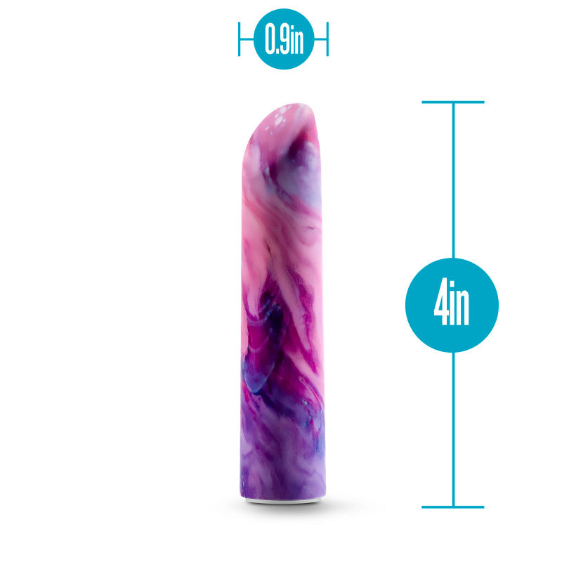 Limited Addiction Entangle - Power Vibe - Lilac 10.2 cm USB Rechargeable Bullet dimensions with a colorful swirled design.