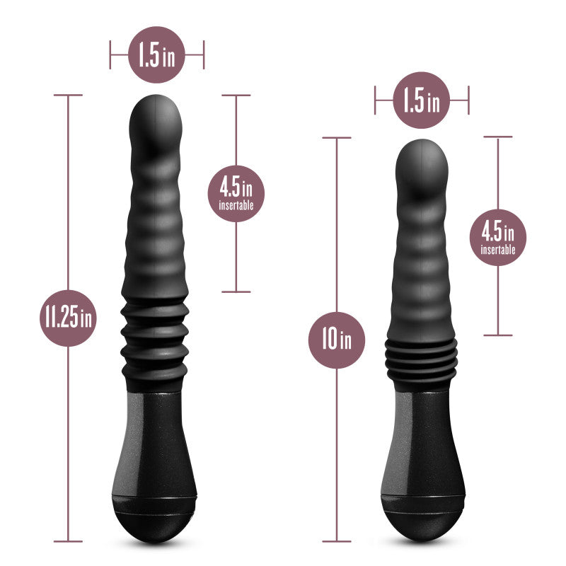 Temptasia Lazarus Thrusting Dildo -  25.4 cm USB Rechargeable Thrusting Dildo dimensions showing sizes and insertable lengths.