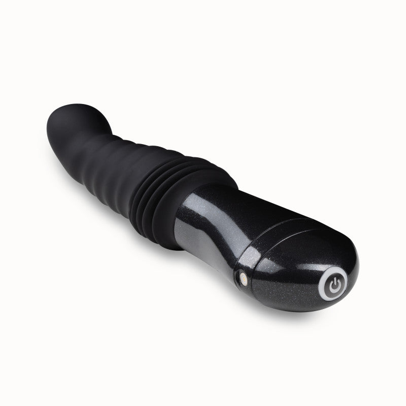 Temptasia Lazarus Thrusting Dildo - 25.4 cm USB Rechargeable Thrusting Dildo, sleek black design, with ergonomic handle for pleasure.