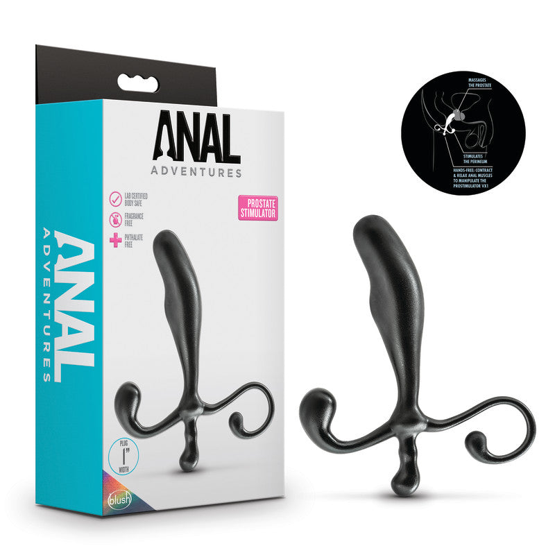 Anal Adventures Prostate Stimulator - 12.7 cm Prostate Massager in packaging showcasing design and features.