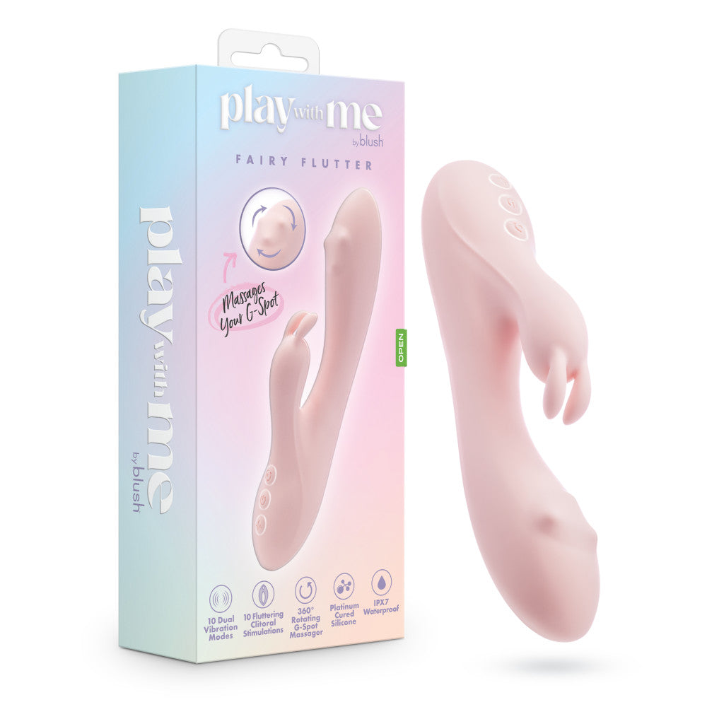 Play With Me Fairy Flutter USB rechargeable rabbit vibrator with 10 vibration modes and flexible design.