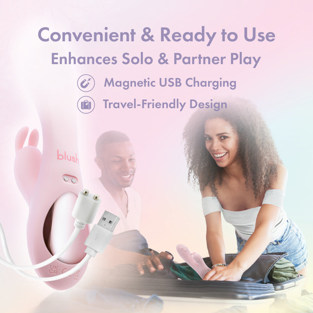 Play With Me - Fairy Flutter - 19.7 cm USB Rechargeable Rabbit Vibrator showcasing its travel-friendly design and magnetic USB charging.