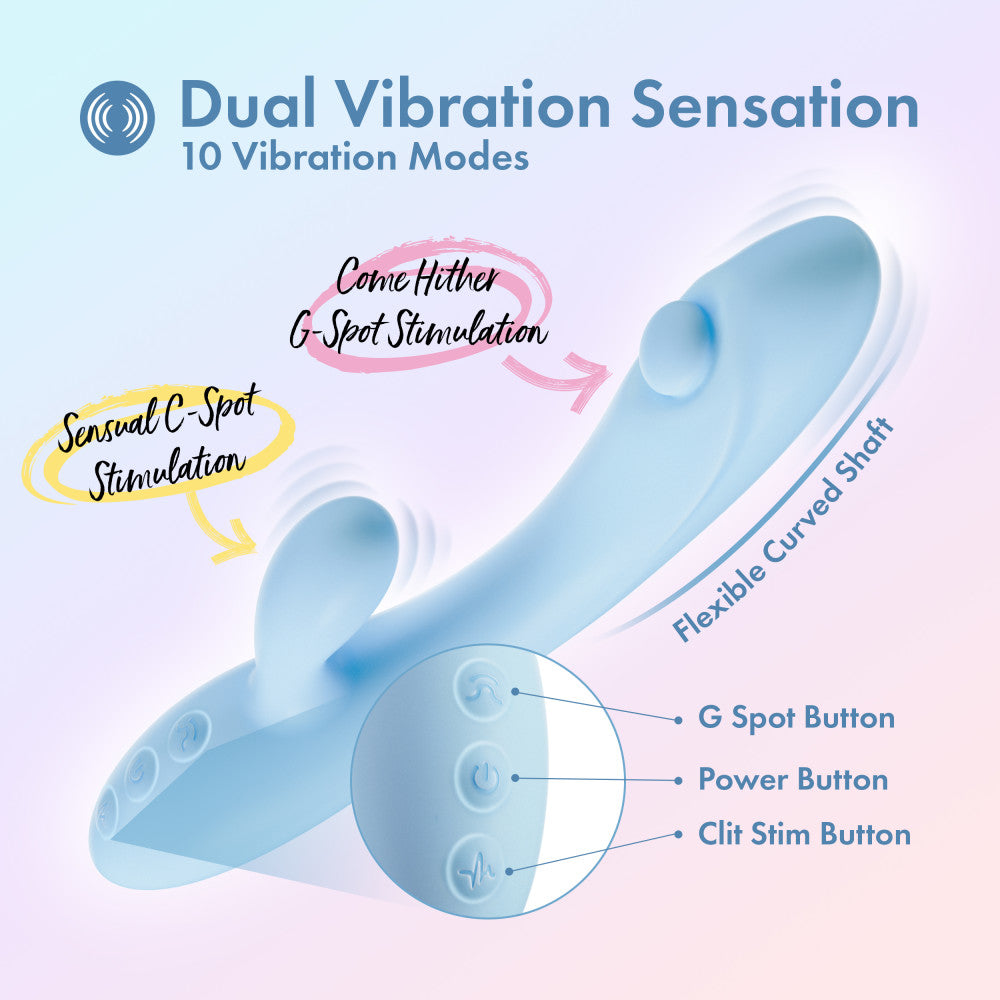 USB rechargeable rabbit vibrator with dual vibration sensation and 10 customizable modes for enhanced pleasure.