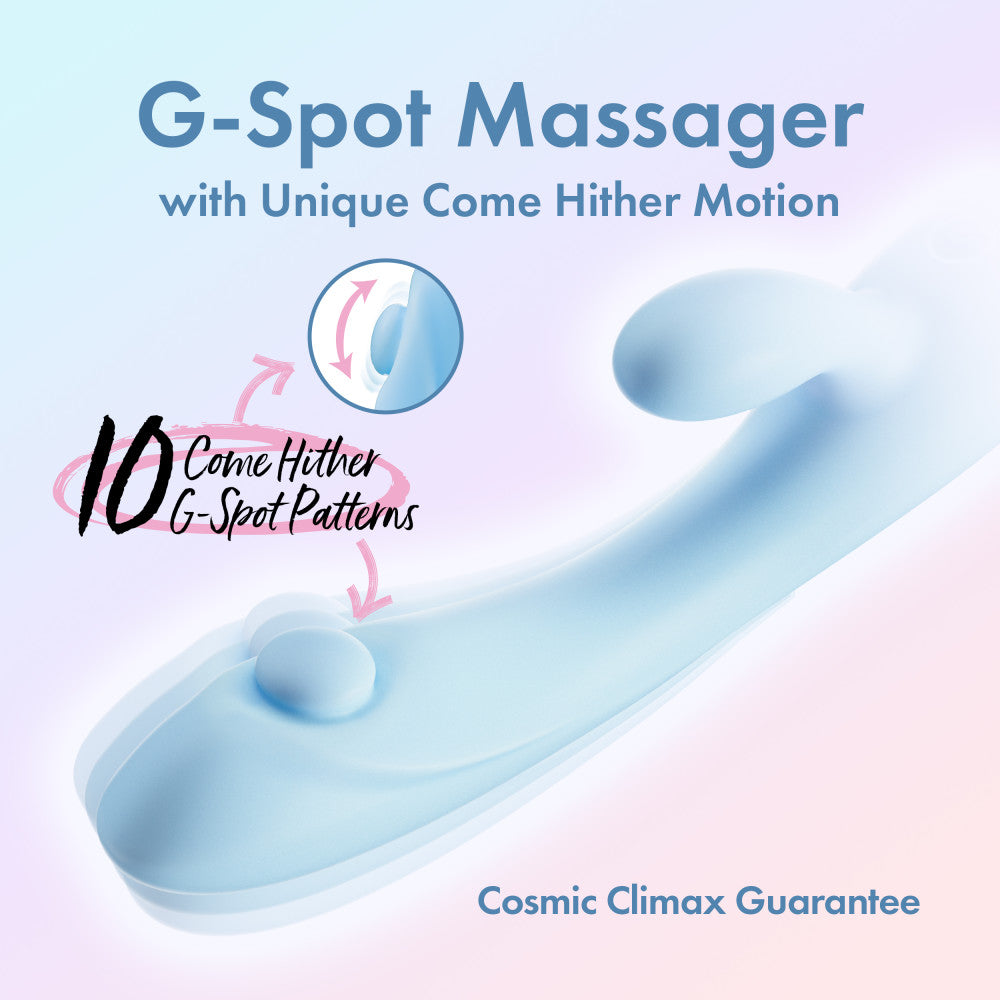 G-spot massager with unique come hither motion and 10 patterns for ultimate satisfaction, USB rechargeable rabbit vibrator.