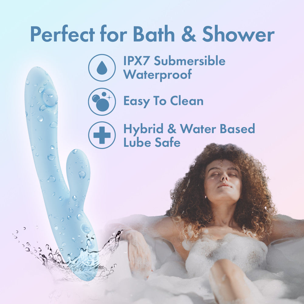 USB rechargeable rabbit vibrator, perfect for bath and shower, waterproof, easy to clean, lube safe.
