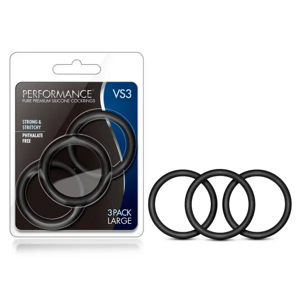 Affordable quality Performance VS3 Pure Premium Silicone Cockrings -  Large Cock Rings - Set of 3  from Blush Novelties by Discreet Intimate Essentials with Discreet Delivery 