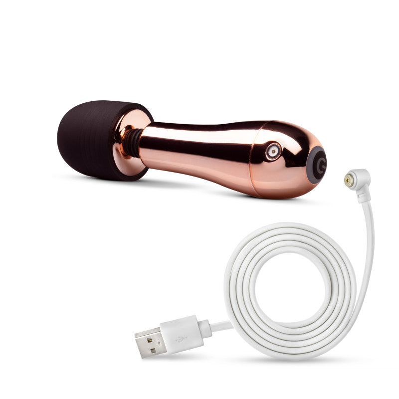 Lush Chloe - USB Rechargeable Mini Massager Wand with sleek rose gold design and USB charging cable.