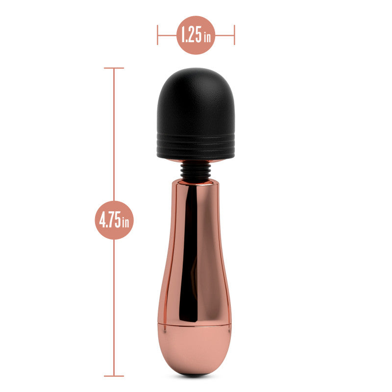 Lush Chloe - USB Rechargeable Mini Massager Wand dimensions 1.25 in x 4.75 in with sleek rose gold design.