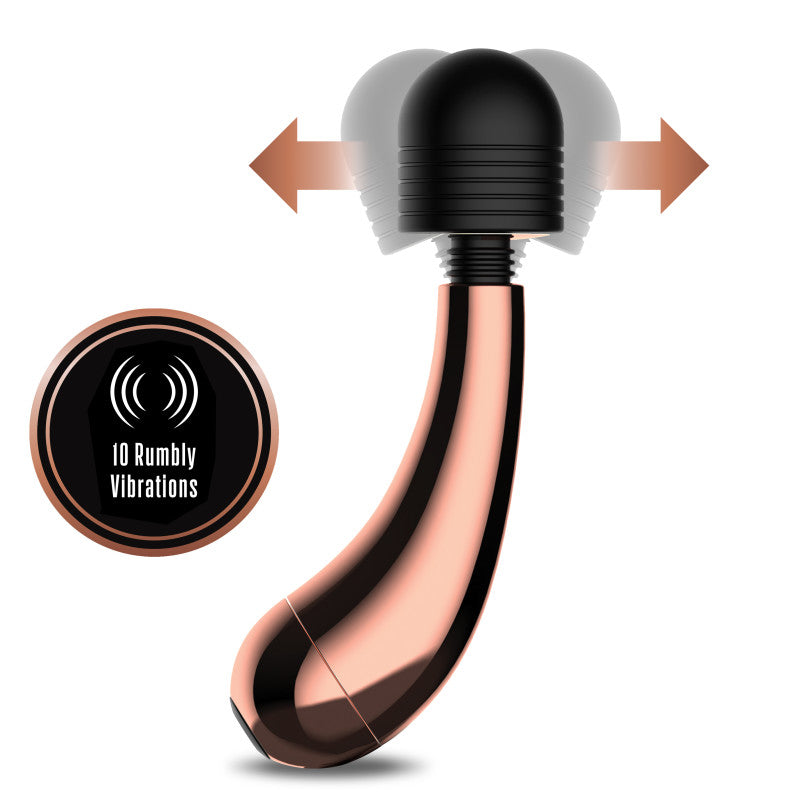Lush Callie - USB Rechargeable Mini Massager Wand showcasing 10 rumbly vibrations and sleek rose gold design.