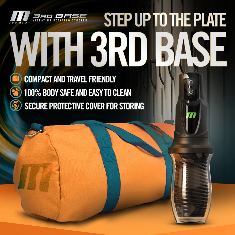 M For Men - 3rd Base - USB Rechargeable Vibrating & Rotating Auto Stroker with travel bag and protective cover.