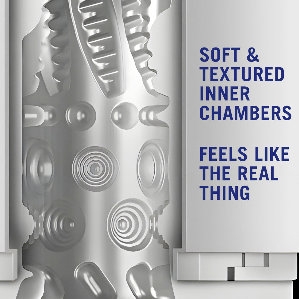 M For Men Robo-Bator - USB Rechargeable Vibrating Auto Stroker features soft and textured inner chambers for a realistic experience.