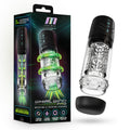 M For Men - Whirlwind Pro - USB Rechargeable Rotating & Sucking Auto Stroker packaging and product showcasing features.