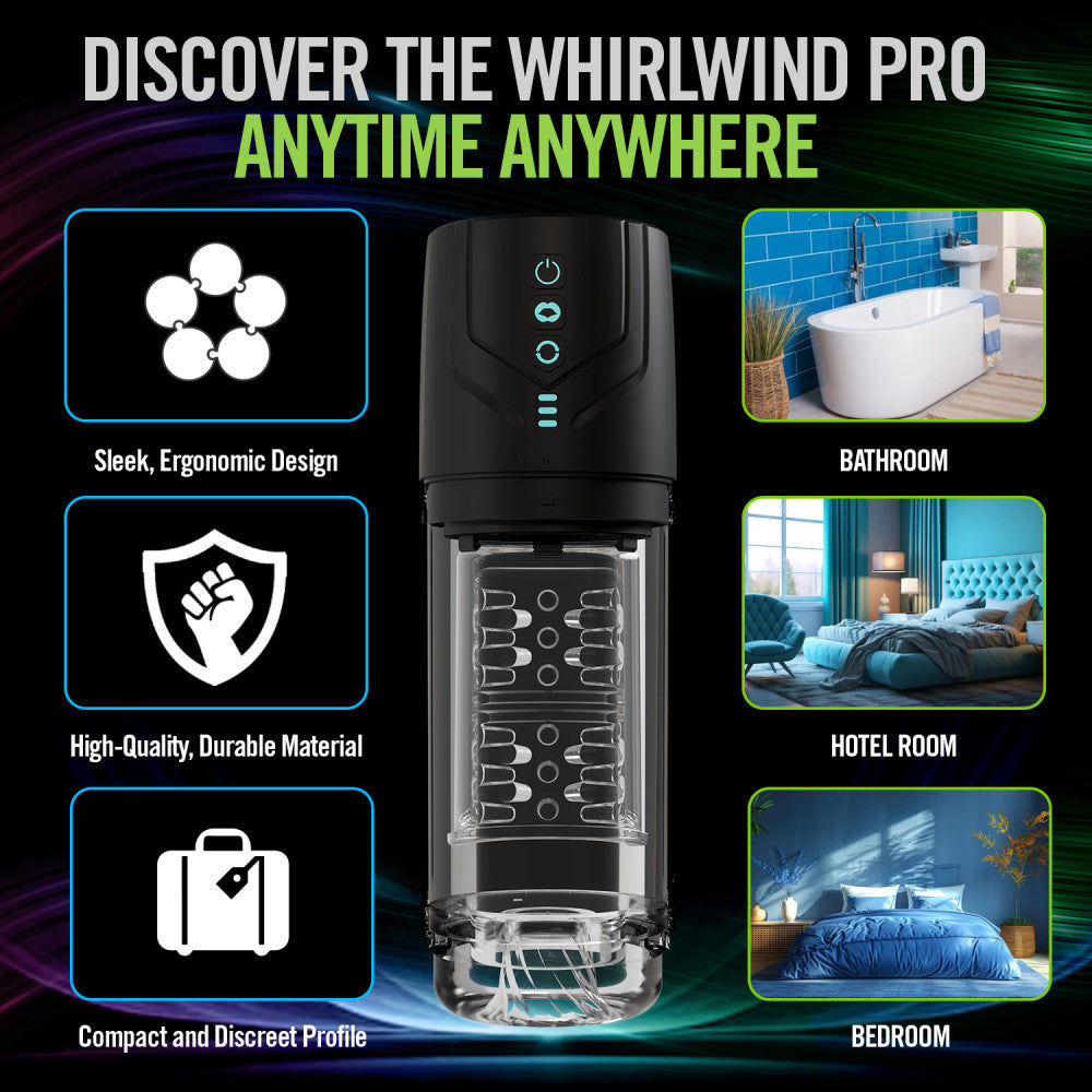 M For Men - Whirlwind Pro - USB Rechargeable Rotating & Sucking Auto Stroker with sleek ergonomic design and durable material.